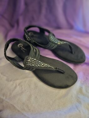 Cato Black Rhinestone T-strap Sandals